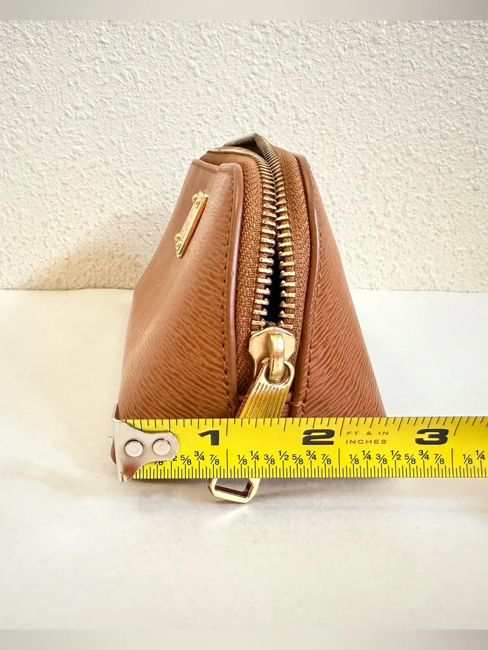 Lauren Ralph Lauren Brown Textured Makeup Cosmetic Pencil Case Gold Hardware